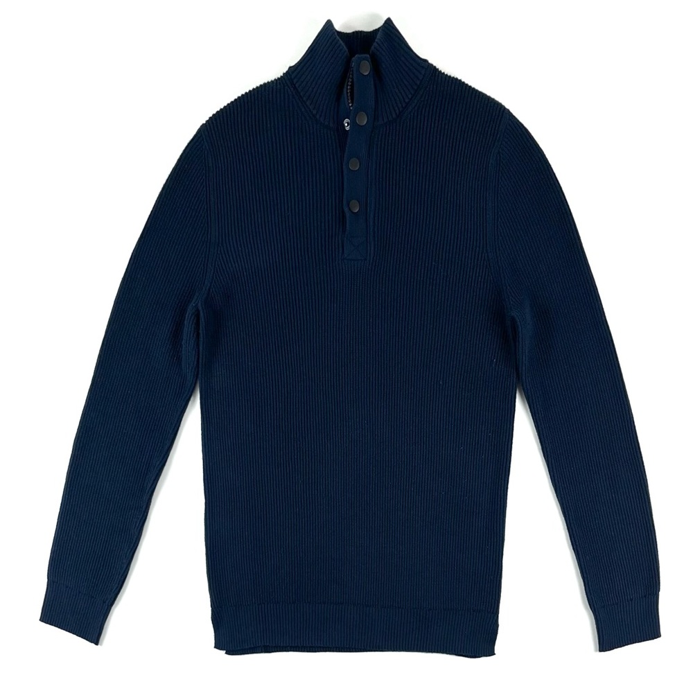 Express Solid Mock Neck Snap Zip Navy Sweater - image 2
